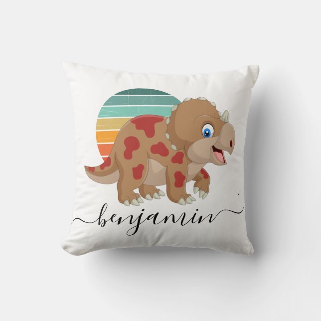 Niedliche Personalisierte Dinosaurier Babydusche T Kissen (Vorderseite)