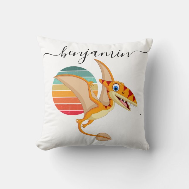 Niedliche Personalisierte Dinosaurier Babydusche T Kissen (Vorderseite)