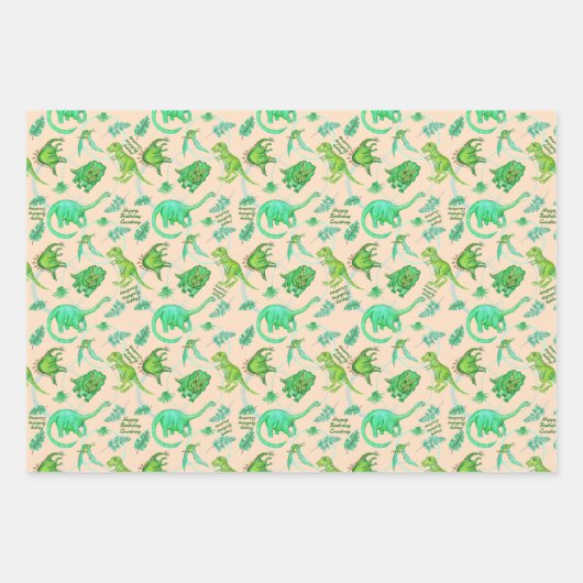 Niedliche Personalisierte Dinosaurier-Geschenkwrap Geschenkpapier Set (Vorderseite 3)