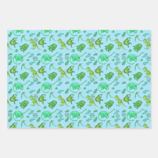 Niedliche Personalisierte Dinosaurier-Geschenkwrap Geschenkpapier Set (Vorderseite 2)