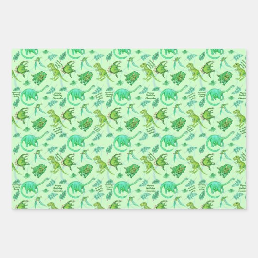 Niedliche Personalisierte Dinosaurier-Geschenkwrap Geschenkpapier Set (Vorderseite)
