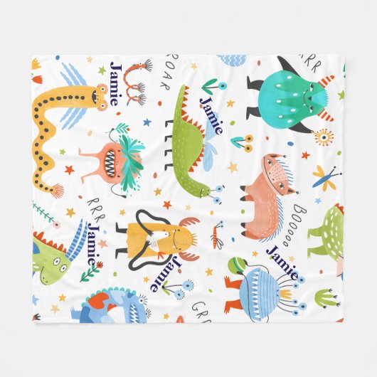 Niedliche Personalisierte Dinosaurier Kindermuster Fleecedecke (Vorderseite (Horizontal))