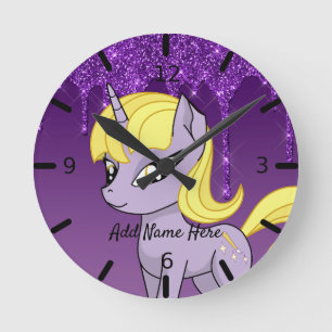 Niedliche Personalisierte Einhorn-Uhr Runde Wanduhr
