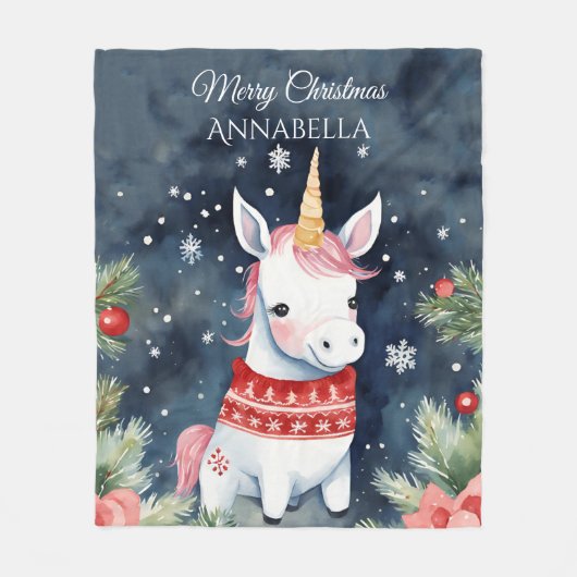 Niedliche Personalisierte Einhornweihe Fleecedecke (Vorderseite)