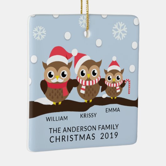 NIEDLICHE Personalisierte Eule-Familie zu 3 Weihna Keramikornament (Rechts)