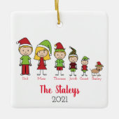 Niedliche Personalisierte Familie mit Hundeschreck Keramikornament (Vorderseite)
