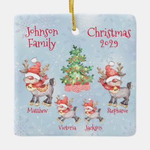 Niedliche Personalisierte Familie von 4 Rentieren Keramikornament