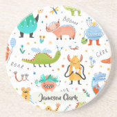 Niedliche Personalisierte Farbige Dinosaurier Alie Getränkeuntersetzer (Vorne)