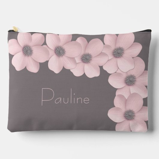 Niedliche Personalisierte große Pink-Taupe Poppy Zubehörtasche (Vorderseite)
