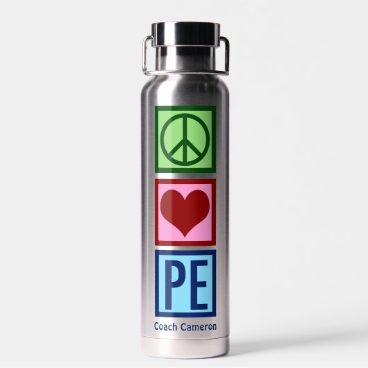 Niedliche Personalisierte Gym Lehrer Peace Liebe P Trinkflasche (Rückseite)