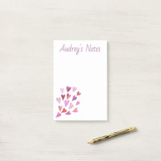 Niedliche Personalisierte Herzen Post-it Klebezettel (Auf Schreibtisch)