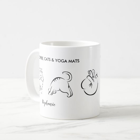 Niedliche Personalisierte Katzen Yoga Matts Kaffeetasse (Vorderseite Links)