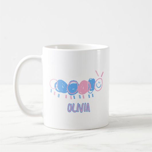 Niedliche Personalisierte Kinder Doodle-Wurm Zeich Kaffeetasse (Links)