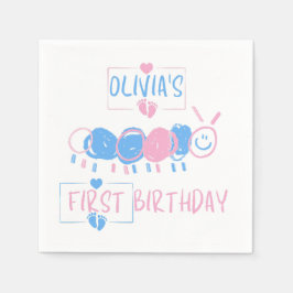 Niedliche Personalisierte Kinder Doodle-Wurm Zeich Serviette