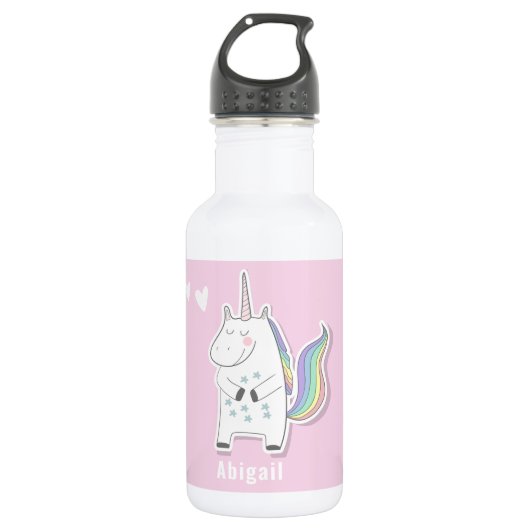 Niedliche Personalisierte Kinder Einhorn Edelstahlflasche (Vorderseite)