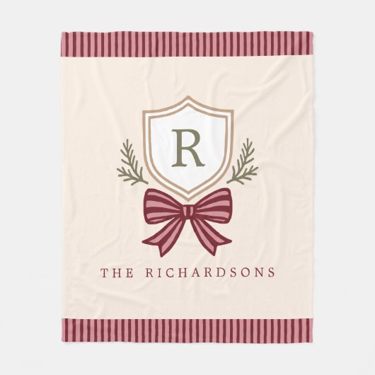 Niedliche Personalisierte Monogram Bow Weihnachten Fleecedecke (Vorderseite)