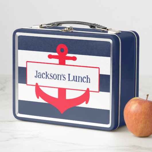 Niedliche Personalisierte Nautical Anchor School K Metall Brotdose (Beispiel)