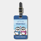 Niedliche Personalisierte Niedliche Couple Pinguin Gepäckanhänger (Vorderseite vertikal)
