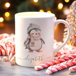 Niedliche Personalisierte Penguin Weihnachten Kaffeetasse