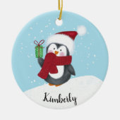 Niedliche Personalisierte Penguin Weihnachten Keramik Ornament (Vorne)