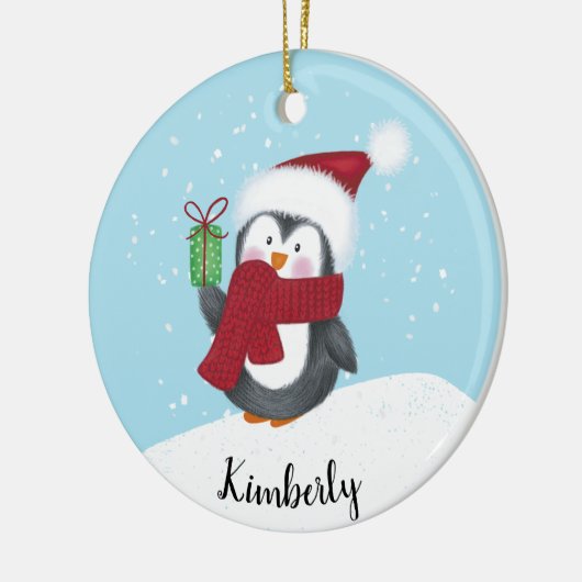 Niedliche Personalisierte Penguin Weihnachten Keramik Ornament (Links)