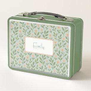 Niedliche Personalisierte Phase Grüne Blüte Metall Brotdose