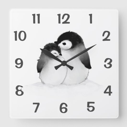 Niedliche Personalisierte Pinguine Wohngestaltung  Quadratische Wanduhr (Vorderseite)