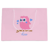 Niedliche Personalisierte PInk Owl Geschenktasche Große Geschenktüte (Vorderseite)