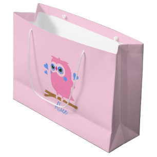 Niedliche Personalisierte PInk Owl Geschenktasche Große Geschenktüte