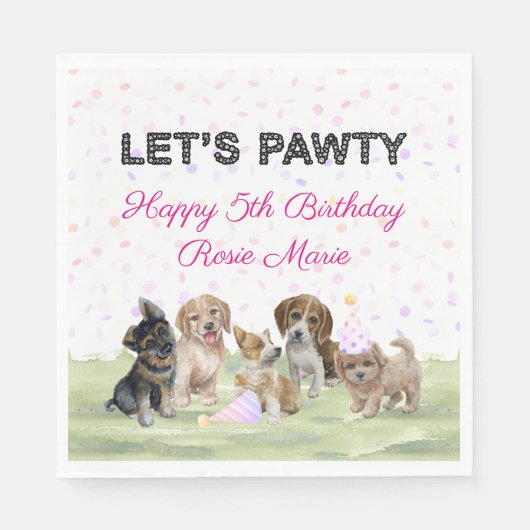 Niedliche Personalisierte Pink Puppy Party Serviette (Vorderseite)