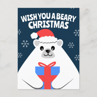 Niedliche Personalisierte Polar Bären Weihnachtska Postkarte
