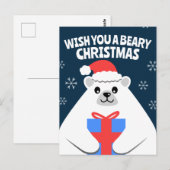 Niedliche Personalisierte Polar Bären Weihnachtska Postkarte (Vorne/Hinten)