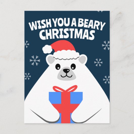 Niedliche Personalisierte Polar Bären Weihnachtska Postkarte (Vorderseite)