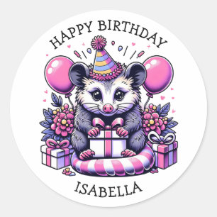 Niedliche Personalisierte Possum Girl's Birthday P Runder Aufkleber
