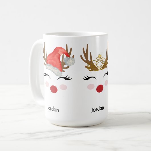 Niedliche Personalisierte Rentierfass-Weihnachtsma Kaffeetasse (Vorderseite Links)