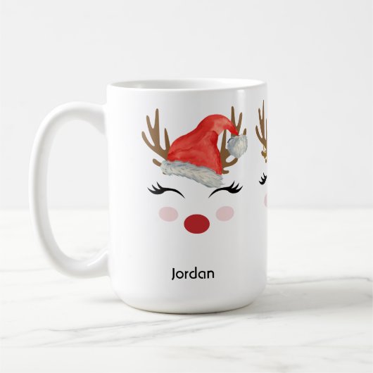 Niedliche Personalisierte Rentierfass-Weihnachtsma Kaffeetasse (Links)