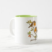 Niedliche Personalisierte Robin RedBrustvogel-Tass Zweifarbige Tasse (Vorderseite Links)