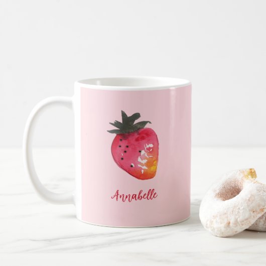 Niedliche Personalisierte Rosa Valentine Erdbeere Kaffeetasse (Mit Donut)