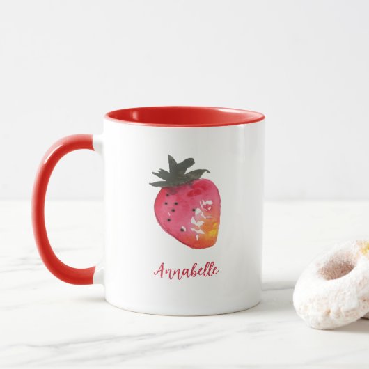 Niedliche Personalisierte Rote Valentine Erdbeere Tasse (Mit Donut)