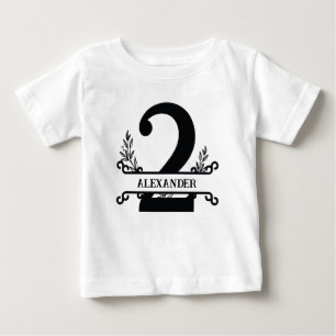 Niedliche Personalisierte Schwarz-Weiß-Florals Kin Baby T-shirt