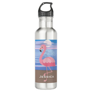 Niedliche Personalisierte tropische Insel Flamingo Edelstahlflasche