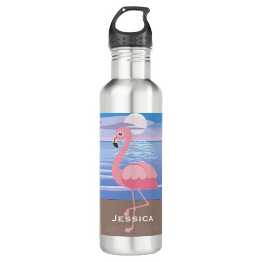 Niedliche Personalisierte tropische Insel Flamingo Edelstahlflasche (Vorderseite)