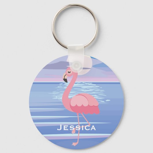 Niedliche Personalisierte tropische Insel Flamingo Schlüsselanhänger (Vorderseite)