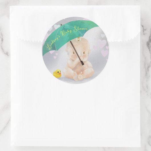 Niedliche Personalisierte Umbrella Baby Dusche von Runder Aufkleber (Tasche)