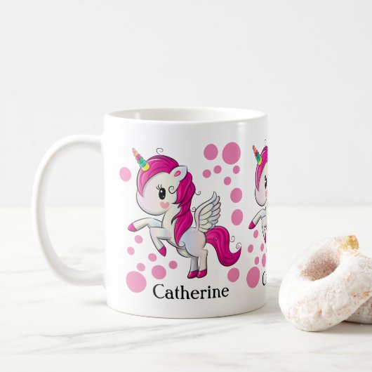 Niedliche personalisierte Unicorn-Tasse Kaffeetasse (Mit Donut)