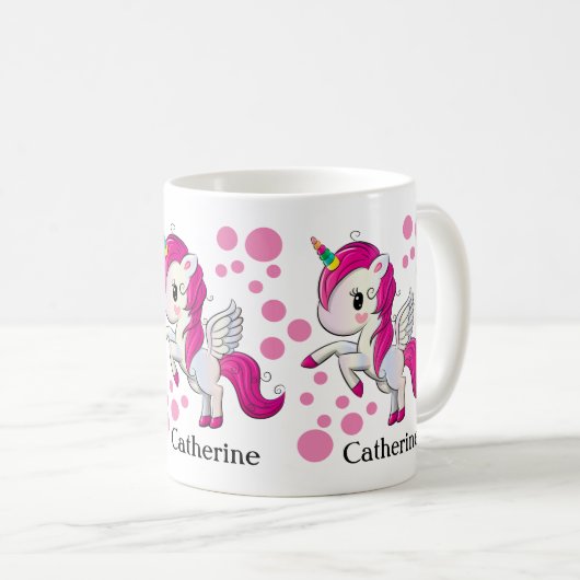 Niedliche personalisierte Unicorn-Tasse Kaffeetasse (VorderseiteRechts)