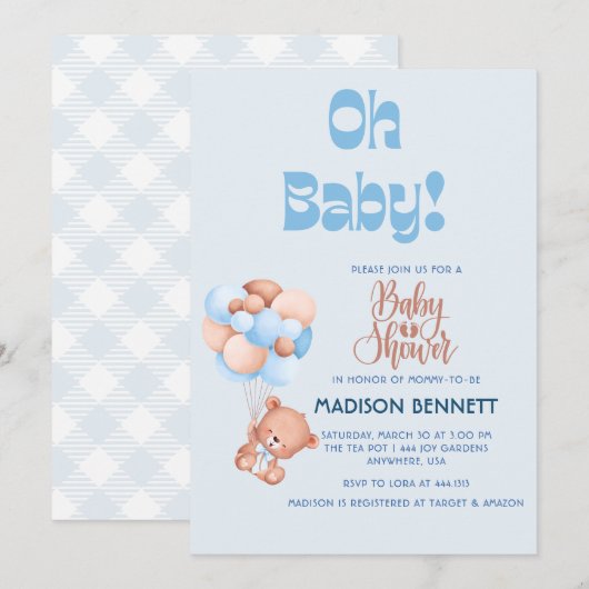 Niedliche Personalisierte Wasserfarbe Teddy Bären  Einladung (Vorne/Hinten)