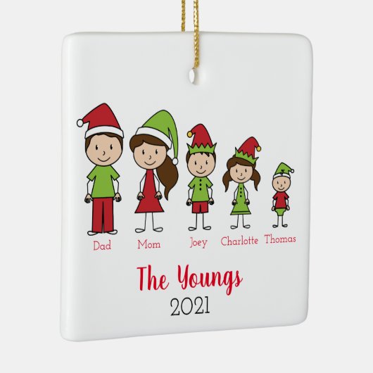 Niedliche Personalisierte Weihnachtsfamilie Keramikornament (Rechts)