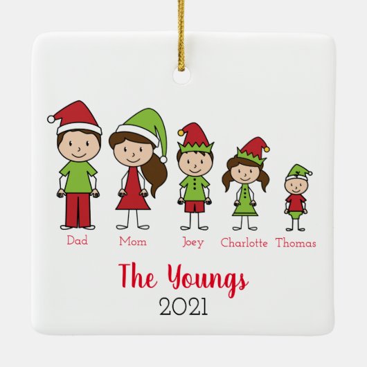 Niedliche Personalisierte Weihnachtsfamilie Keramikornament (Rückseite)