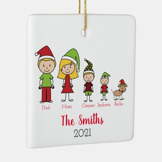 Niedliche Personalisierte Weihnachtsfamilie mit Hu Keramikornament (Rechts)